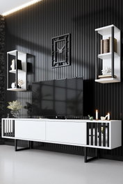 Hanah Home Chrome Line Mueble de TV Blanco y Negro